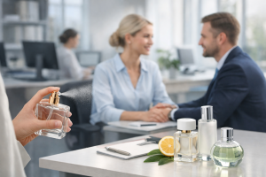 Na obrazie widoczna jest nowoczesna przestrzeń biurowa utrzymana w jasnej, stonowanej kolorystyce